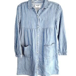 Old Navy Girls Dress 10 12 Blue Stripe Childs Large L Button Up Kids Teens